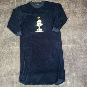 Women's Vintage 90's Peanuts Snoopy Woodstock Blue Velour Sleep Sweatshirt OSFA